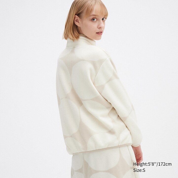 hellgraue bedruckte fleecejacken für damen von uniqlo