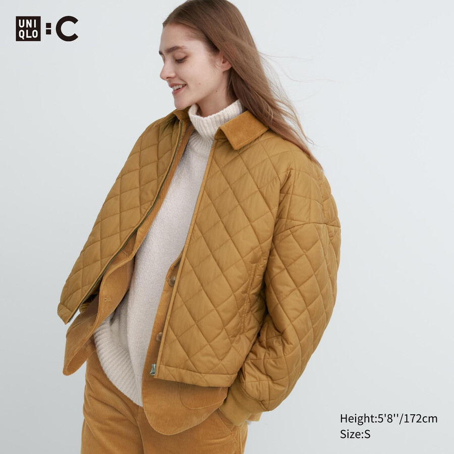 braune warme wattierte blousonjacke von uniqlo für damen