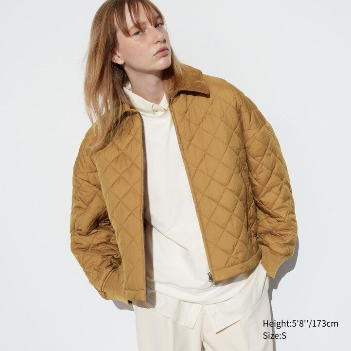 braune warme wattierte blousonjacke von uniqlo für damen