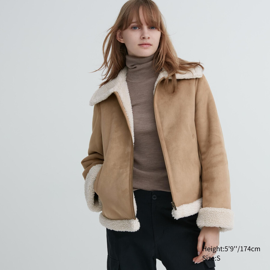 beige uniqlo damenjacken mit florfutter