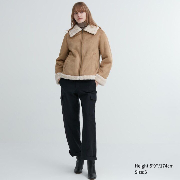 beige uniqlo damenjacken mit florfutter