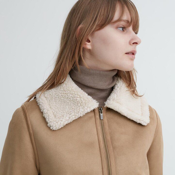 beige uniqlo damenjacken mit florfutter