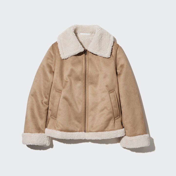 beige uniqlo damenjacken mit florfutter