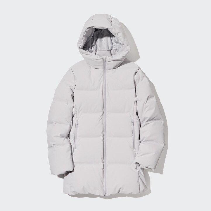 blaue nahtlose daunenjacken von uniqlo für damen