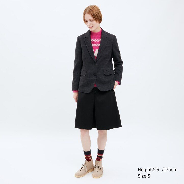 uniqlo damen-jacke einreihig kariert dunkelgrau