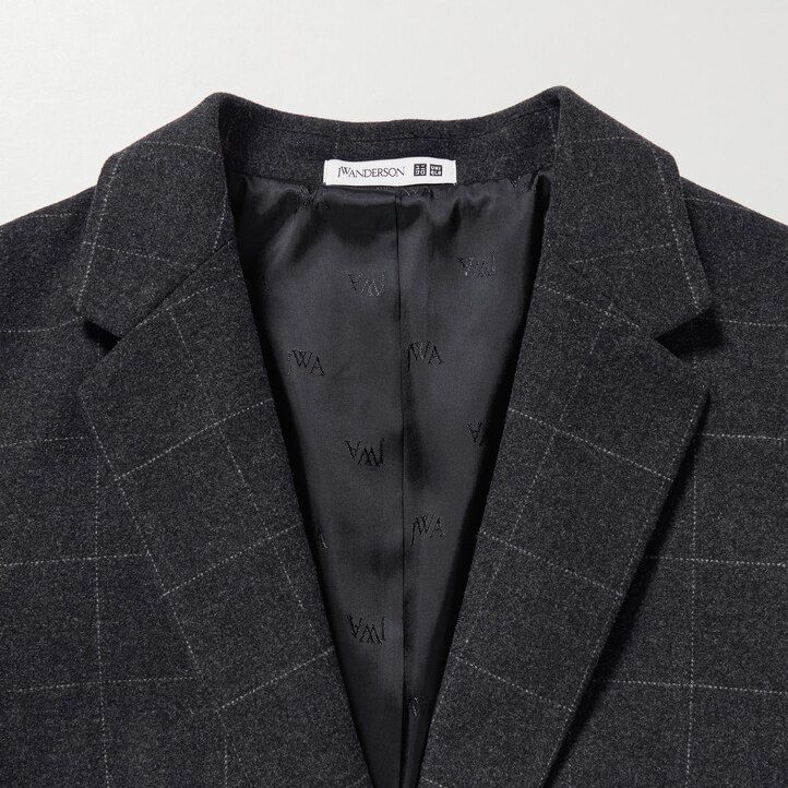 uniqlo damen-jacke einreihig kariert dunkelgrau