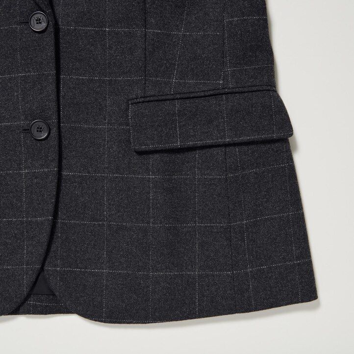uniqlo damen-jacke einreihig kariert dunkelgrau