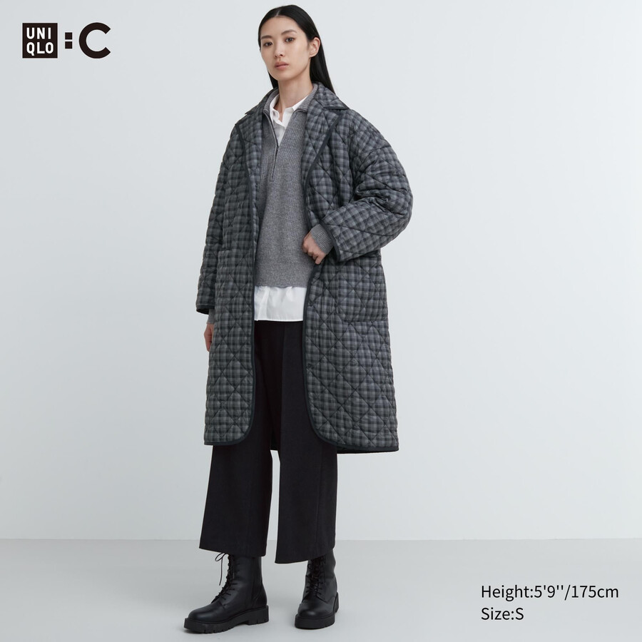 uniqlo warme wattierte oversize-damenjacke grau