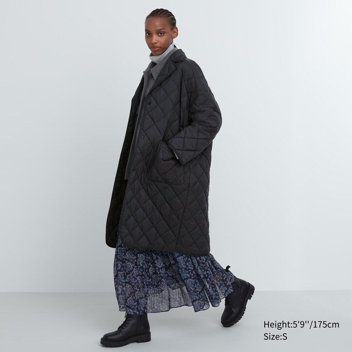 uniqlo warme wattierte oversize-damenjacke grau