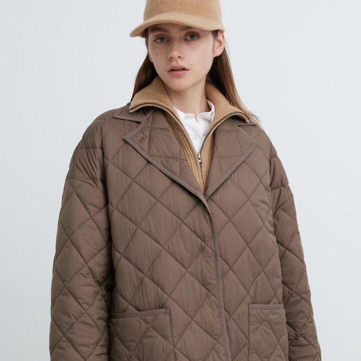 uniqlo warme wattierte oversize-damenjacke grau