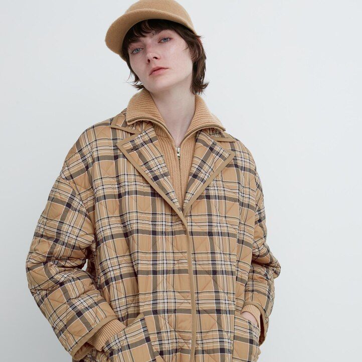 uniqlo warme wattierte oversize-damenjacke grau
