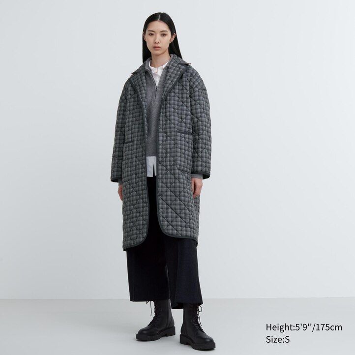 uniqlo warme wattierte oversize-damenjacke grau