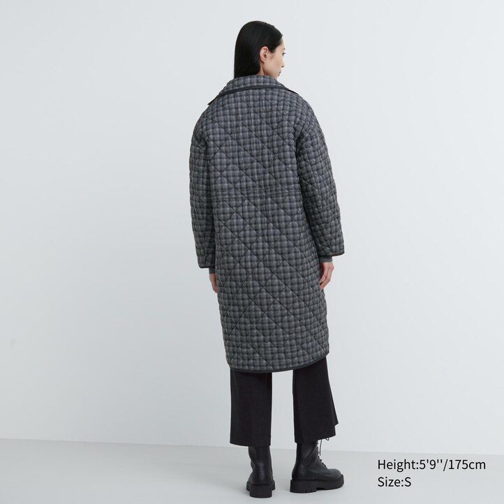 uniqlo warme wattierte oversize-damenjacke grau