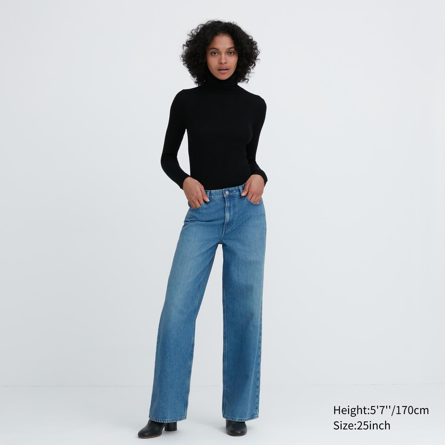 uniqlo low rise baggy fit damenjeans blau