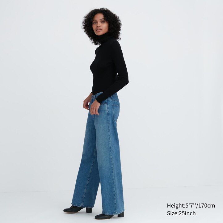 uniqlo low rise baggy fit damenjeans blau