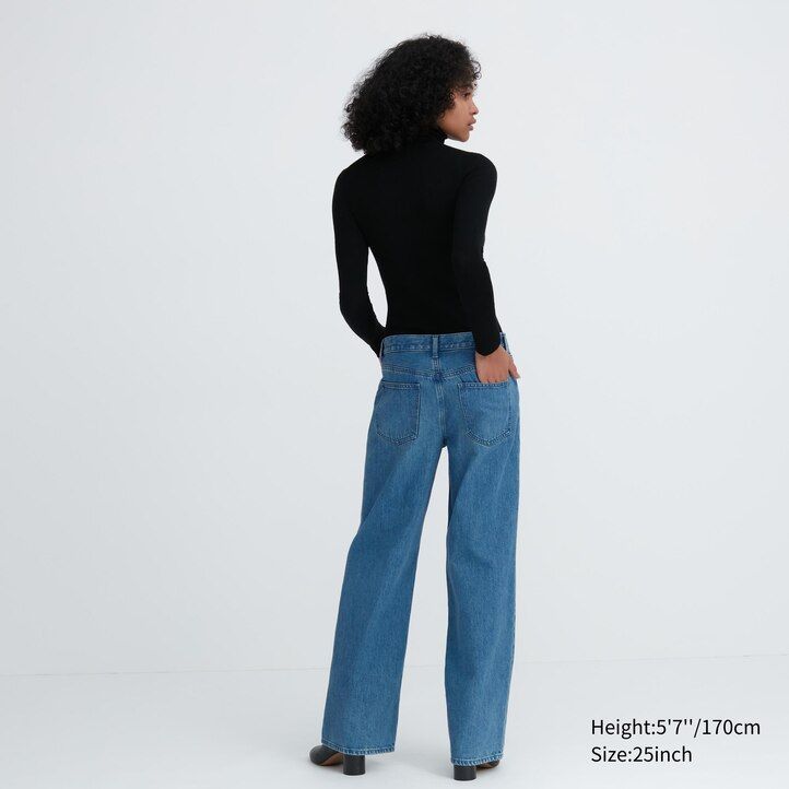 uniqlo low rise baggy fit damenjeans blau