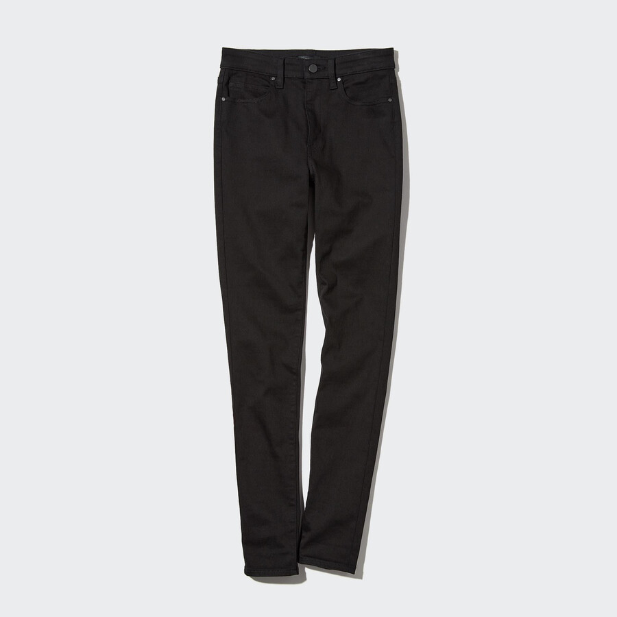schwarze uniqlo ultra stretch high rise skinny fit jeans für damen