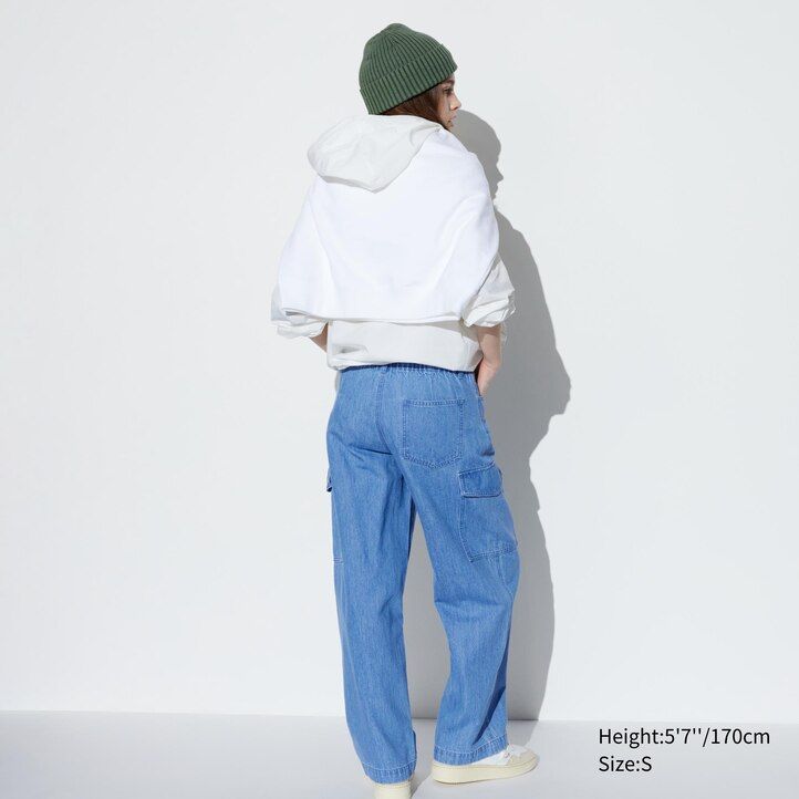 blaue uniqlo denim wide straight legrgo damenjeans