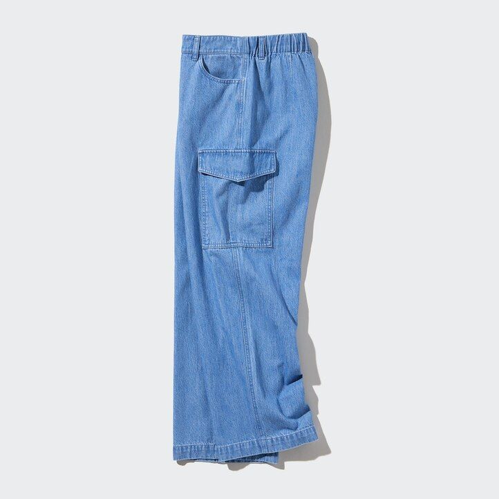 blaue uniqlo denim wide straight legrgo damenjeans