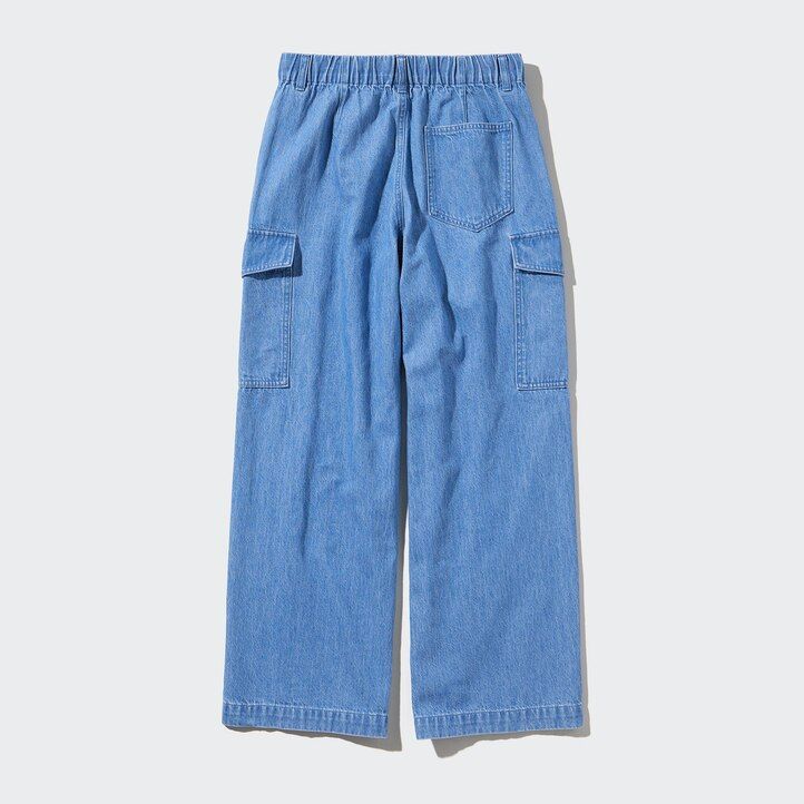 blaue uniqlo denim wide straight legrgo damenjeans