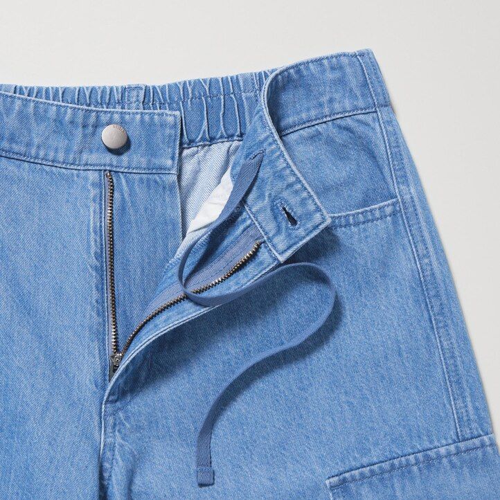 blaue uniqlo denim wide straight legrgo damenjeans