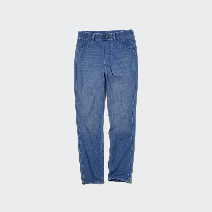uniqlo damen ultra stretch high rise cropped jeans blau