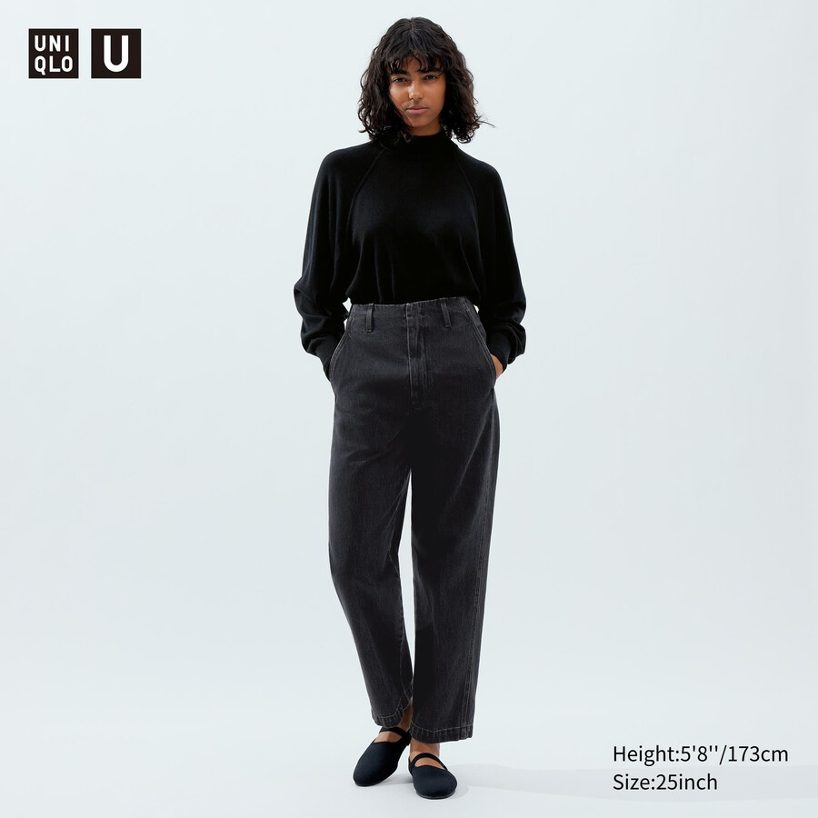 uniqlo damen-jeans mit geradem bein dunkelgrau