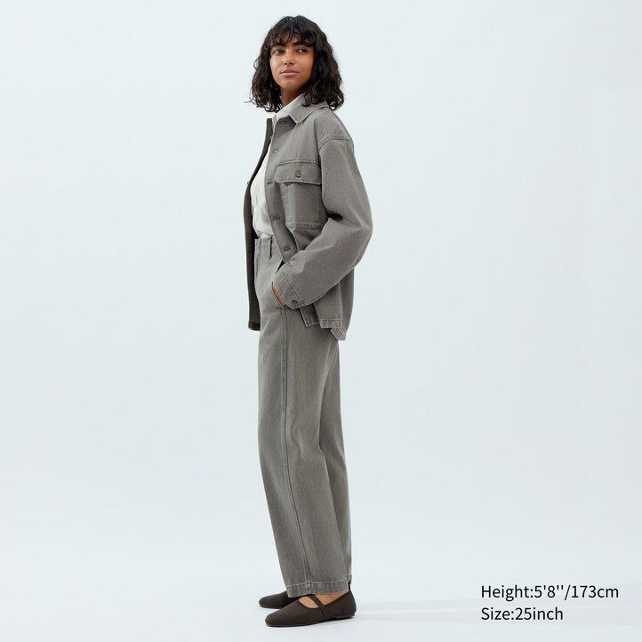 uniqlo damen-jeans mit geradem bein dunkelgrau