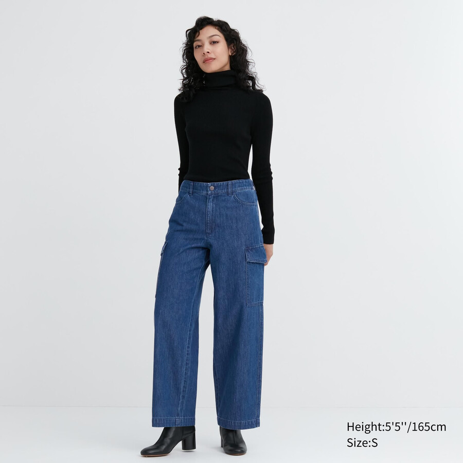uniqlo denim wide legrgo damenjeans blau
