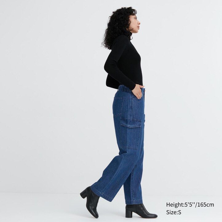 uniqlo denim wide legrgo damenjeans blau