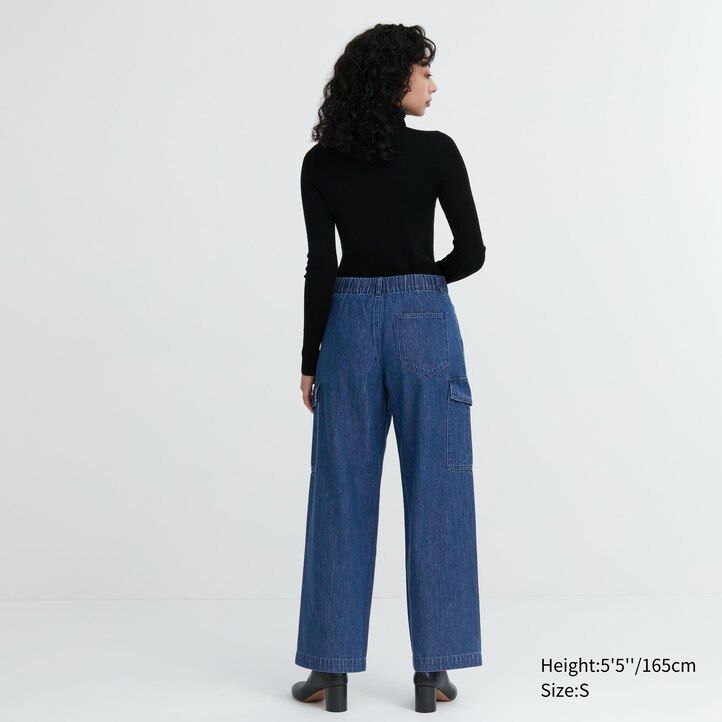 uniqlo denim wide legrgo damenjeans blau