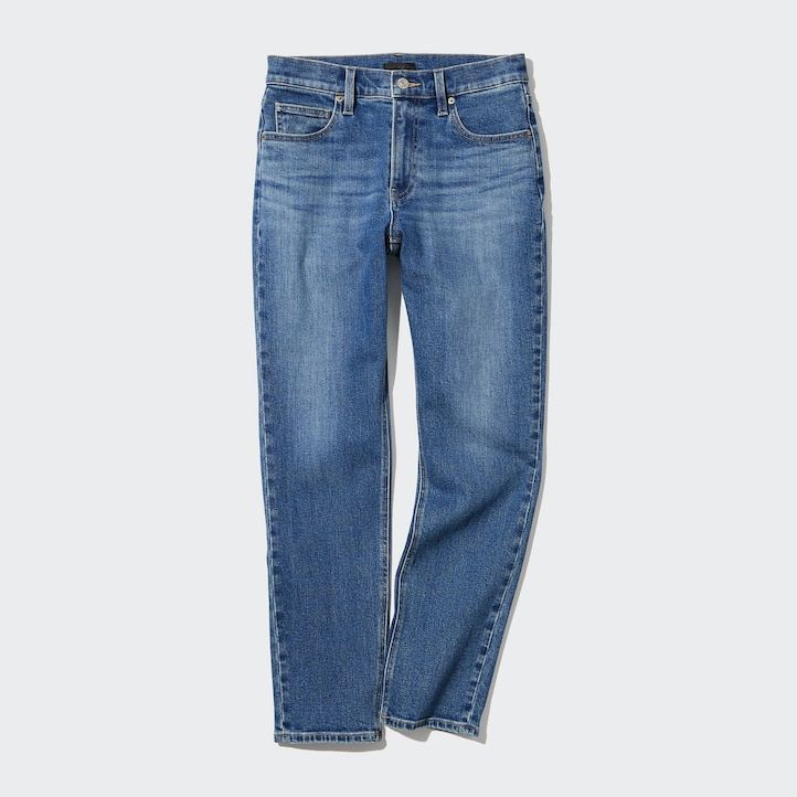graue uniqlo damen-jeans schmal geschnitten gerades bein