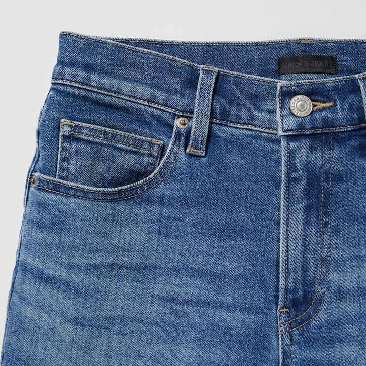 graue uniqlo damen-jeans schmal geschnitten gerades bein