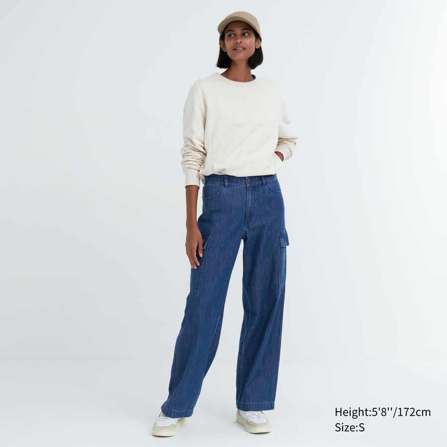 uniqlo denim wide straight legrgo damenjeans blau