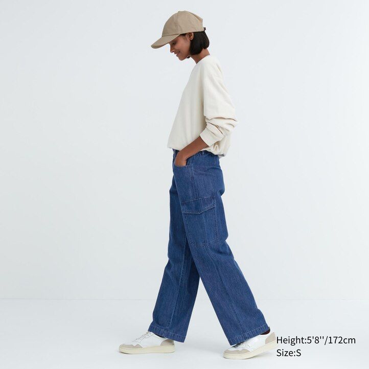uniqlo denim wide straight legrgo damenjeans blau