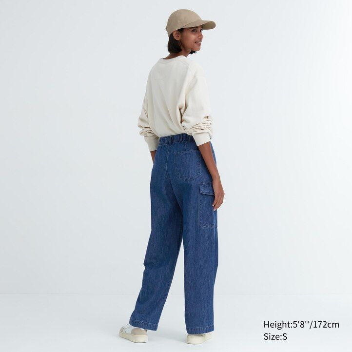 uniqlo denim wide straight legrgo damenjeans blau
