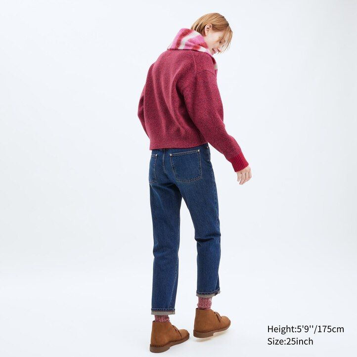 dunkelgraue uniqlo damen-jeans schmal geschnitten gerades bein