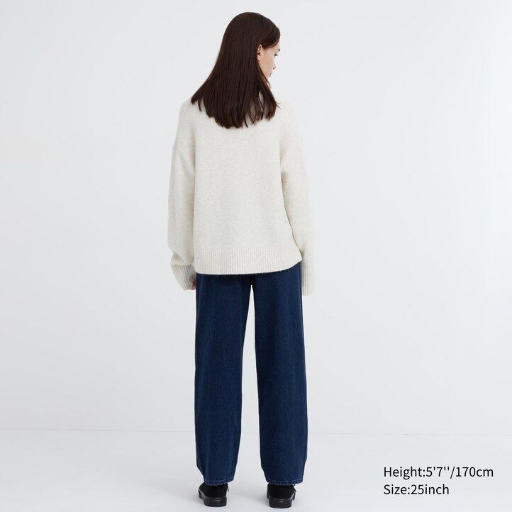 uniqlo damenjeans mit weitem bein und schmal zulaufendem bein grau