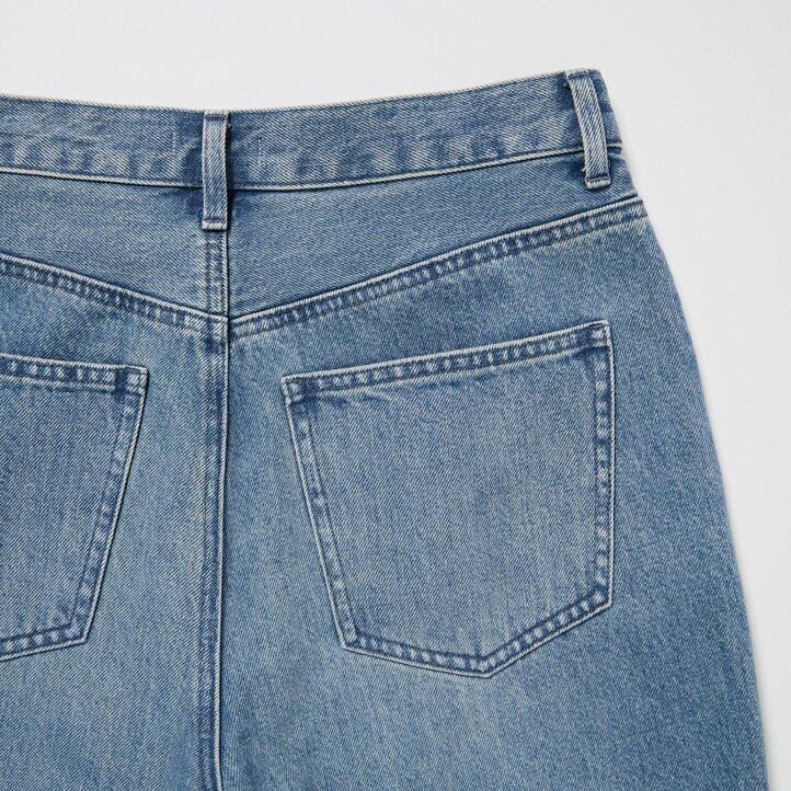 uniqlo damenjeans mit weitem bein und schmal zulaufendem bein grau