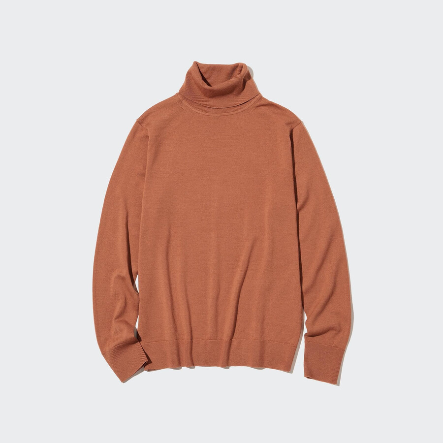 orangefarbene uniqlo damenpullover aus 100 extrafeiner merinowolle