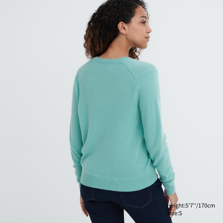 rosa uniqlo damenpullover aus 100 merine mit v-ausschnitt
