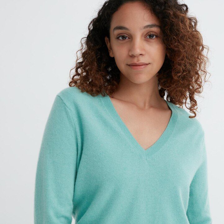rosa uniqlo damenpullover aus 100 merine mit v-ausschnitt