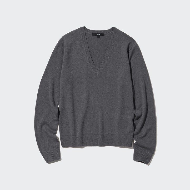 rosa uniqlo damenpullover aus 100 merine mit v-ausschnitt