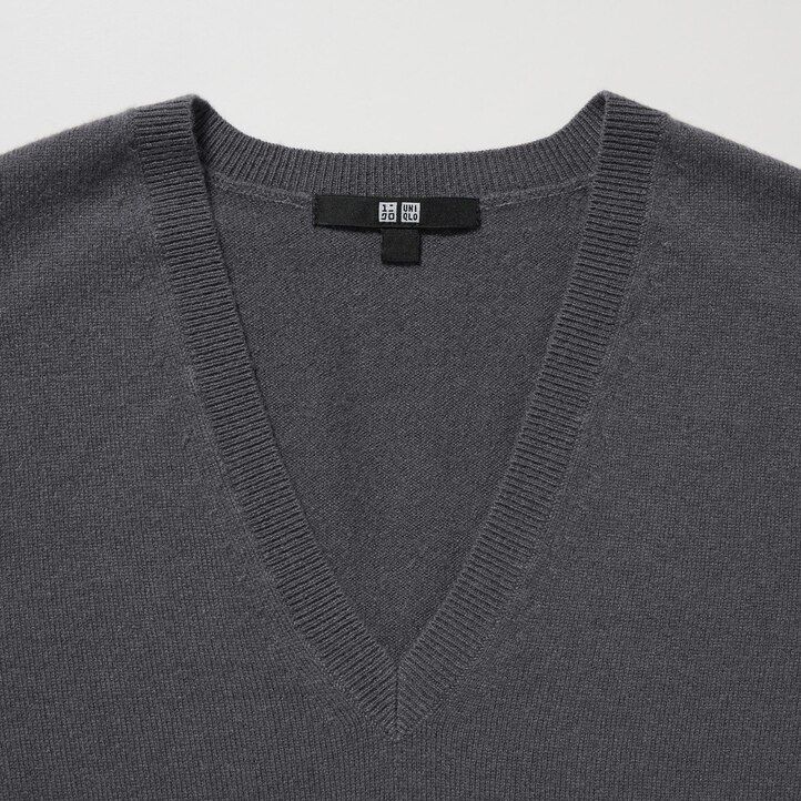rosa uniqlo damenpullover aus 100 merine mit v-ausschnitt
