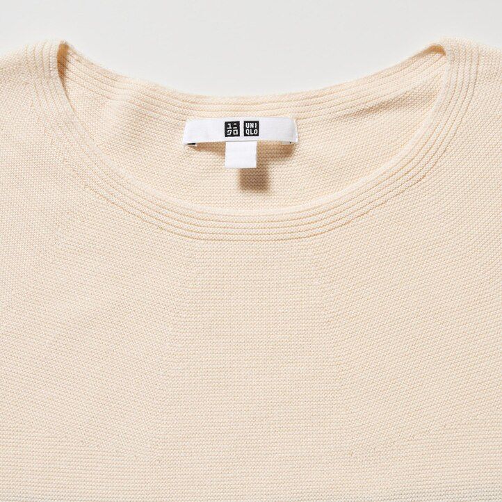 schwarzer uniqlo 3d-strickpullover aus nahtloser baumwolle mit streifen und rundhalsausschnitt für damen
