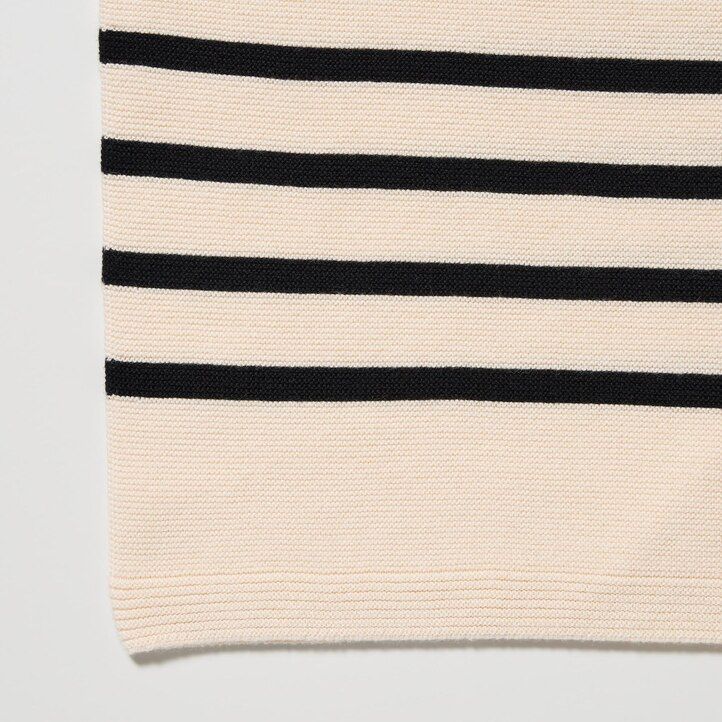 schwarzer uniqlo 3d-strickpullover aus nahtloser baumwolle mit streifen und rundhalsausschnitt für damen