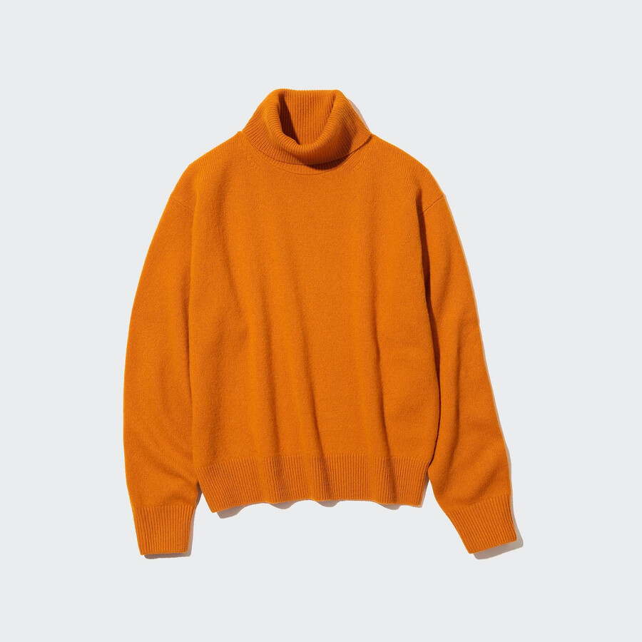 orangefarbene uniqlo premium-lammwollpullover für damen