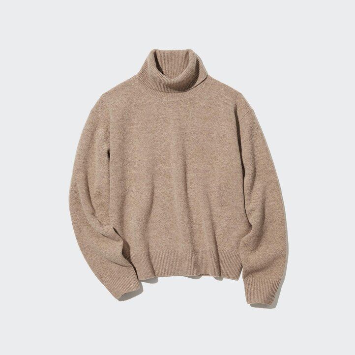 orangefarbene uniqlo premium-lammwollpullover für damen