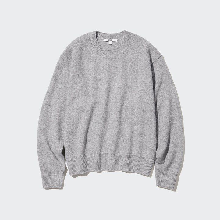 grüner uniqlo damen-pullover aus premium-lammwolle mit rundhalsausschnitt