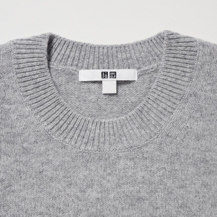grüner uniqlo damen-pullover aus premium-lammwolle mit rundhalsausschnitt